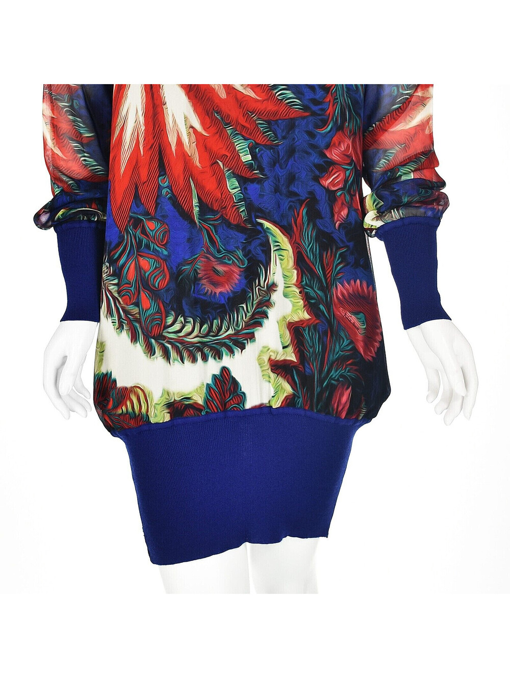 ROBERTO CAVALLI Sweater Dress w/Silk Front & Sleeves & Blue Knit Back, SZM NWOT - Picture 2 of 8